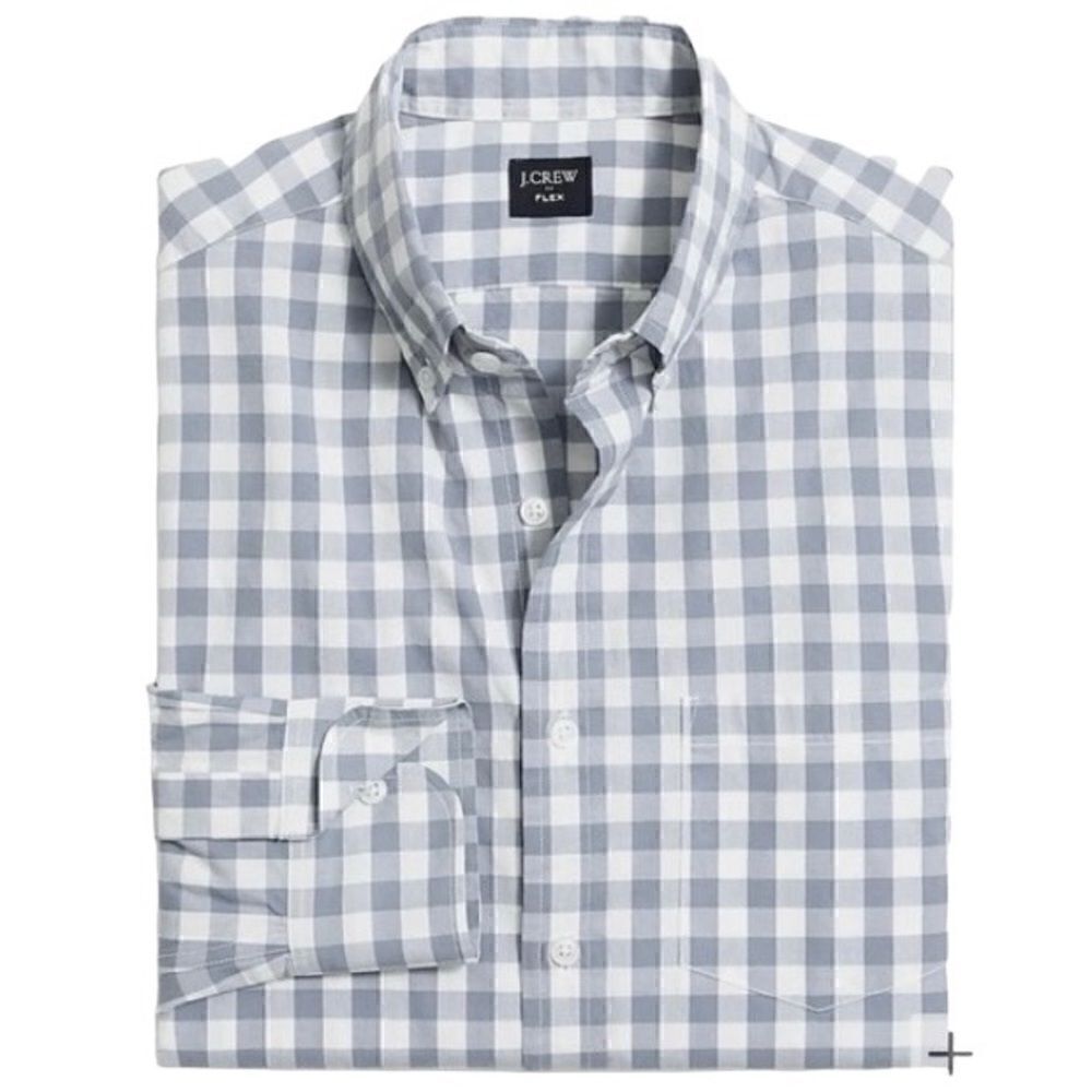 J Crew Flex Washed Slim Fit Check Button Down Shirt in Grey/White Men’s XXL